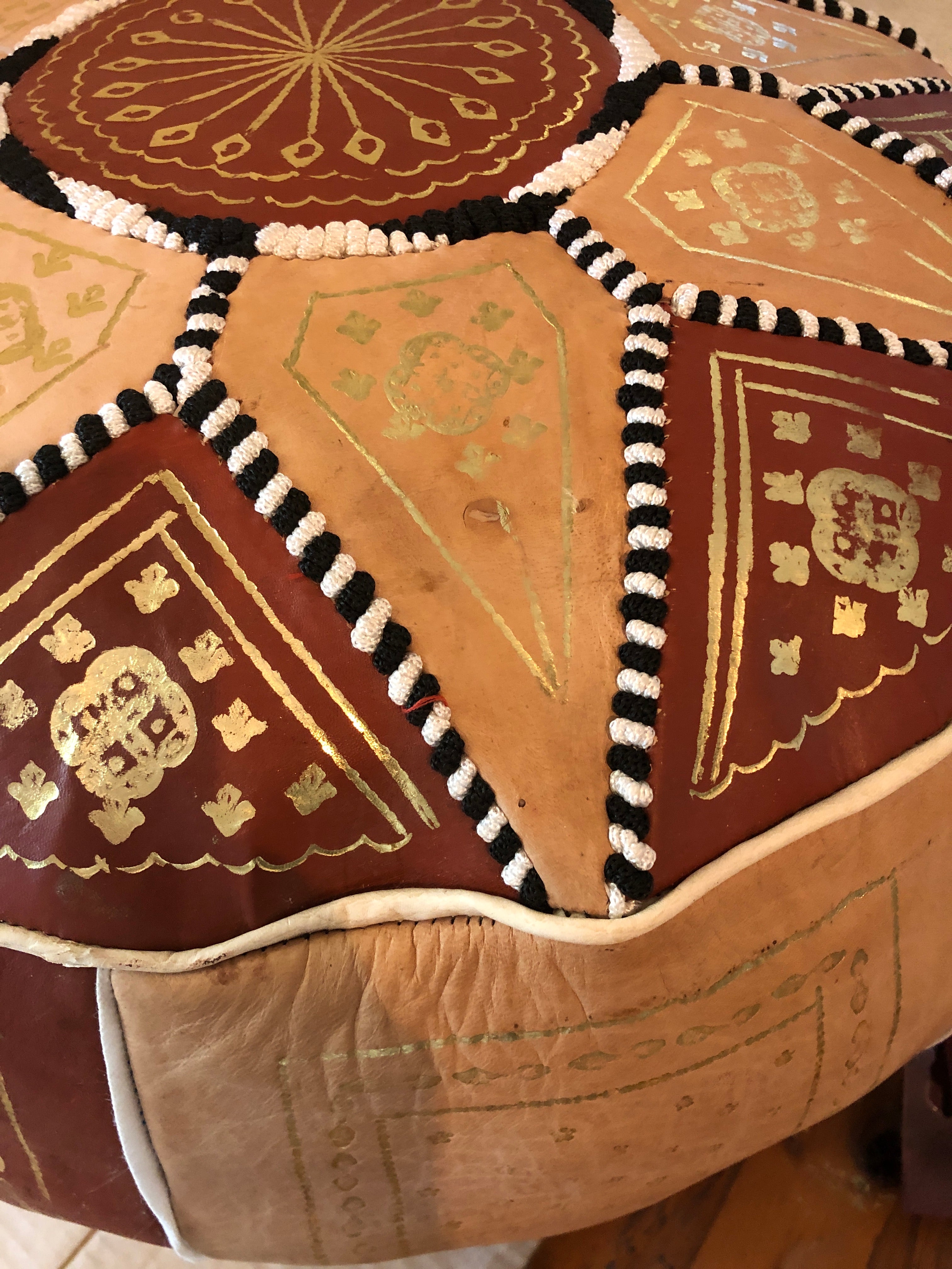 Moroccan Leather Pouffe in Chiffon & Tan - Warehouse Sale