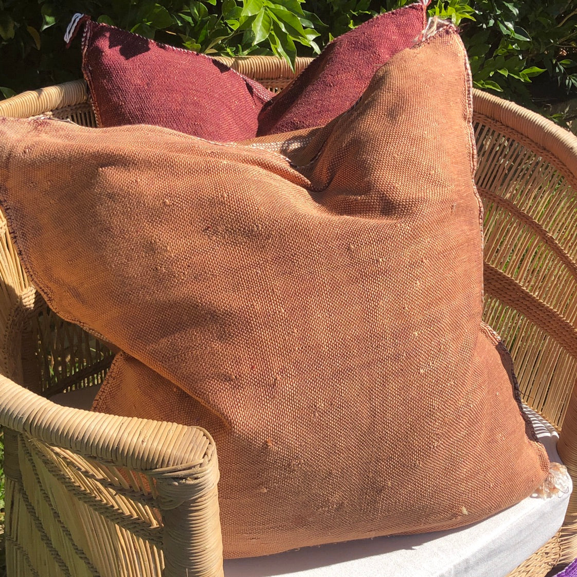 Genuine Moroccan Cactus Silk Cushion in Umber