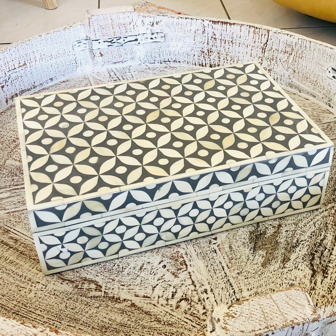 Zohi Interiors Signature Collection : Bone Inlay Large Box in Celtic/Grey