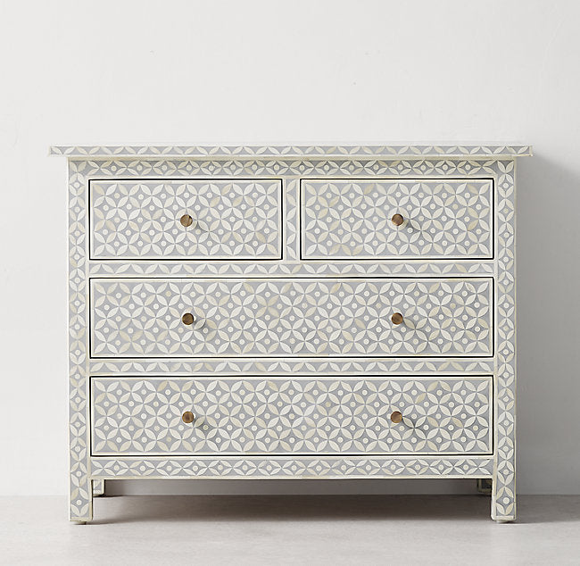 Bone Inlay 4 Drawer Chest in Chevron Black