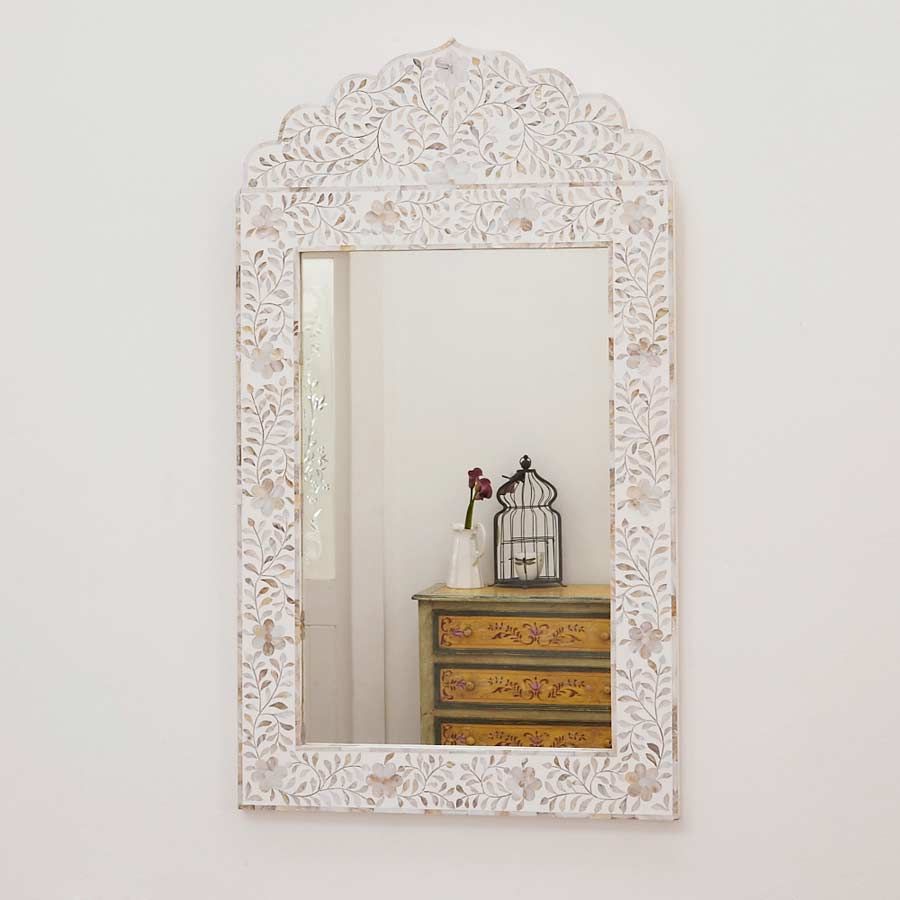 Mother of Pearl Crested Mirror in White