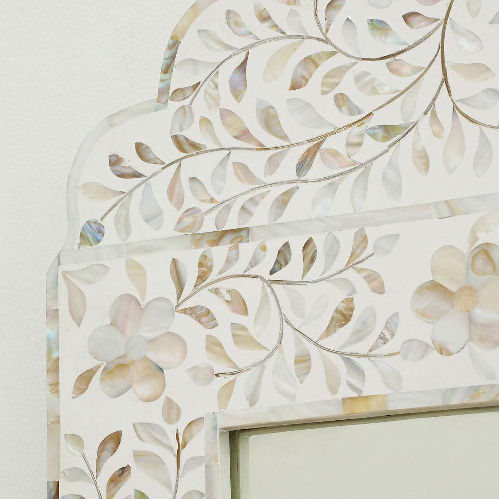 Mother of Pearl Crested Mirror in White