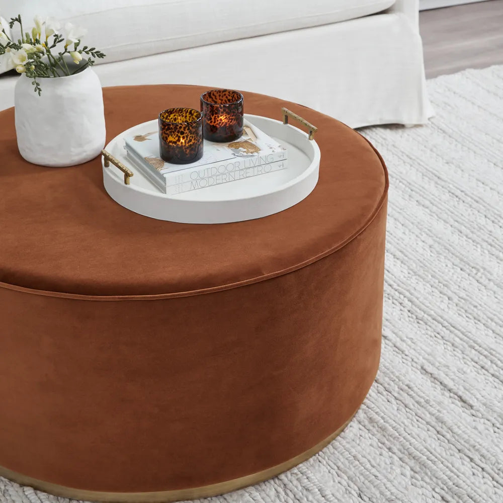 Ames Round Ottoman in Caramel Velvet