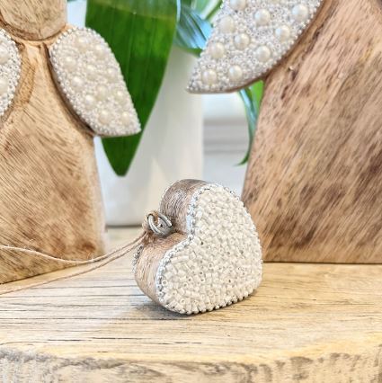 Beaded Timber Heart - Hanging Decor