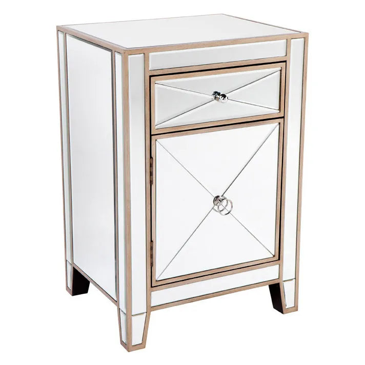 Apollo Mirrored Bedside Table in Antique Gold