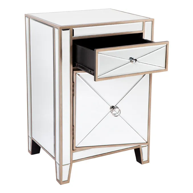 Apollo Mirrored Bedside Table in Antique Gold