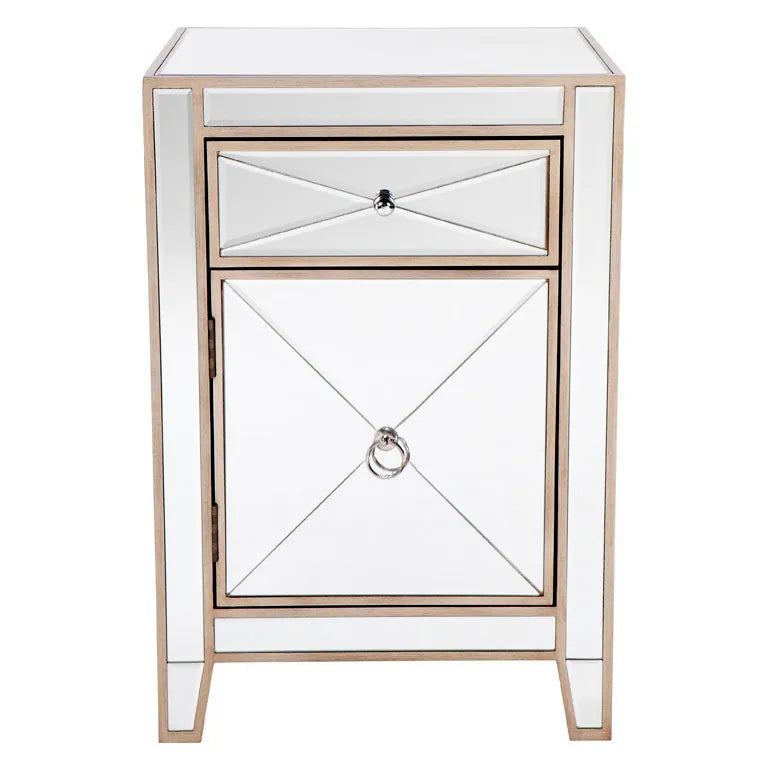 Apollo Mirrored Bedside Table in Antique Gold