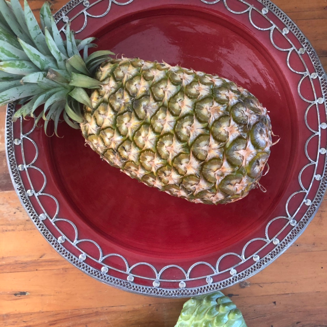 Safi Large Shallow Bowl with Silver Nickel Embellishments in Red
