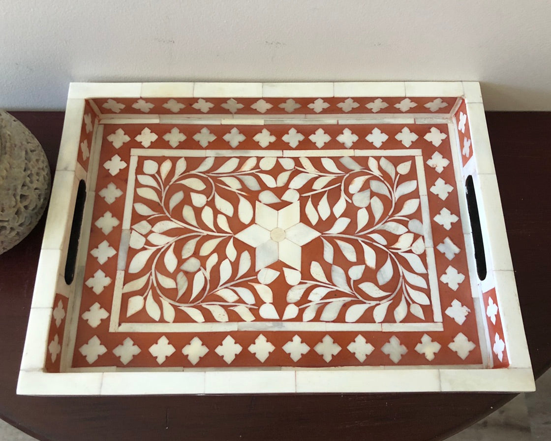 Bone Inlay Rectangular Tray in Ochre