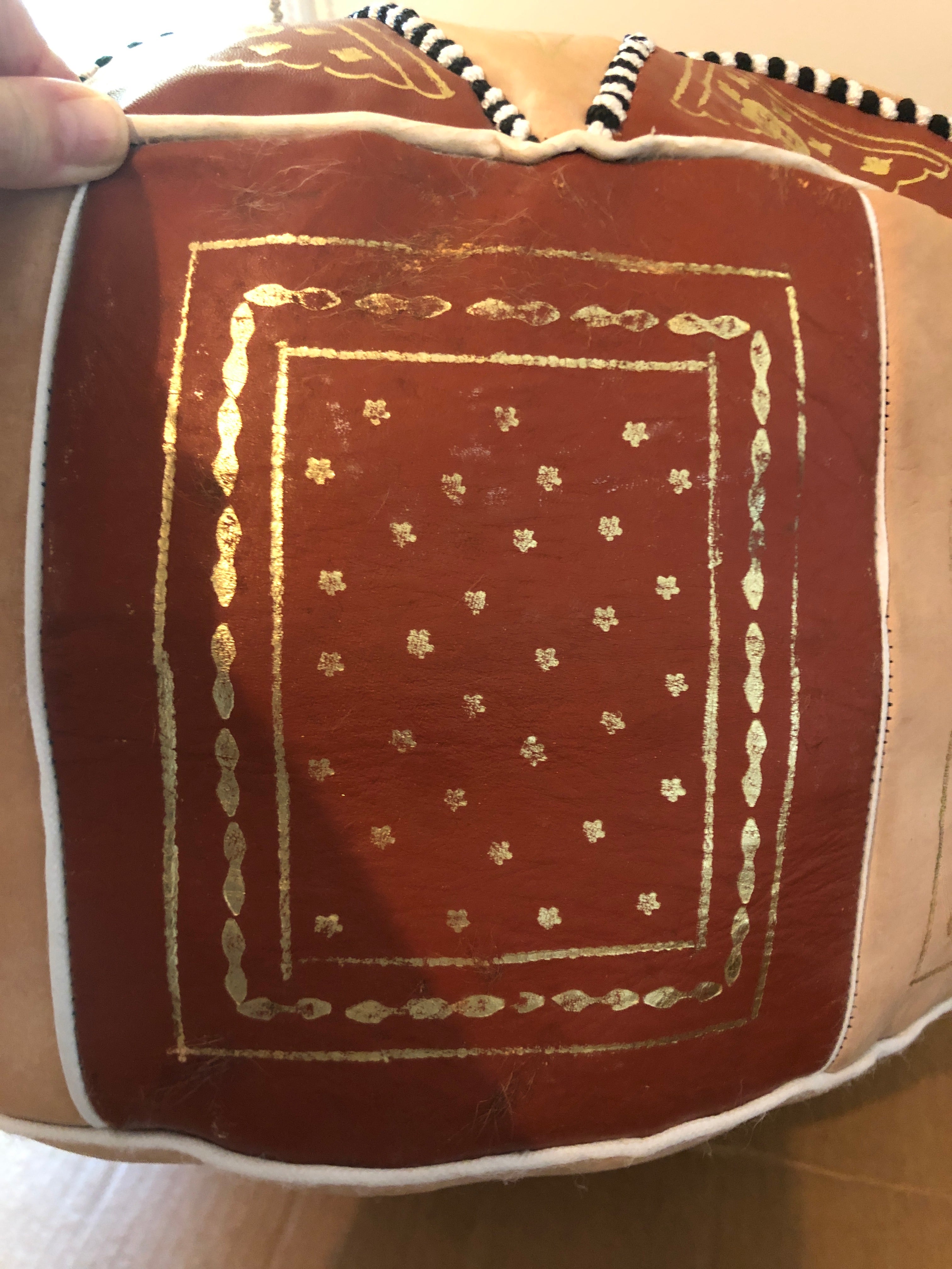 Moroccan Leather Pouffe in Chiffon & Tan - Warehouse Sale