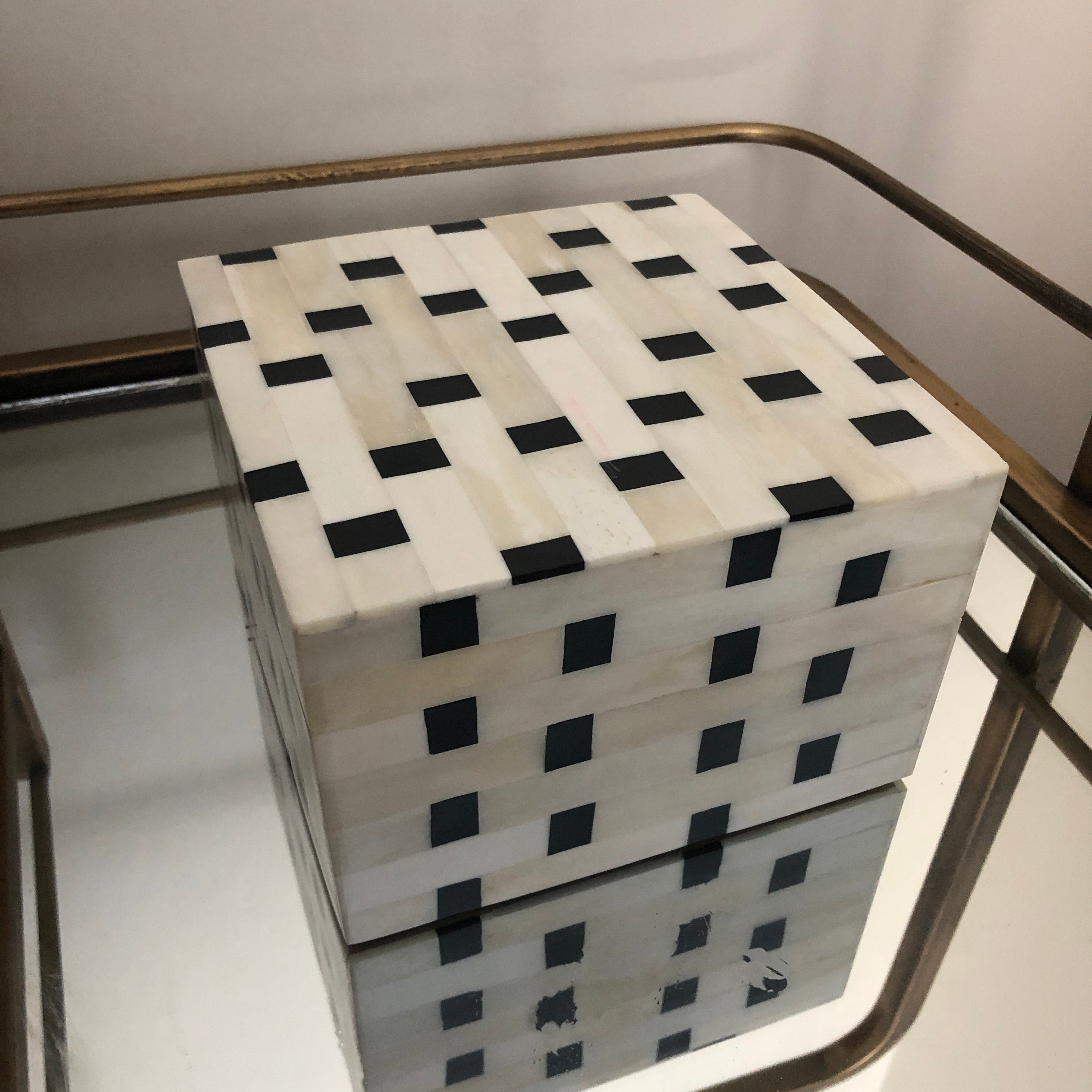 Bone Inlay Box in Black & White Checker