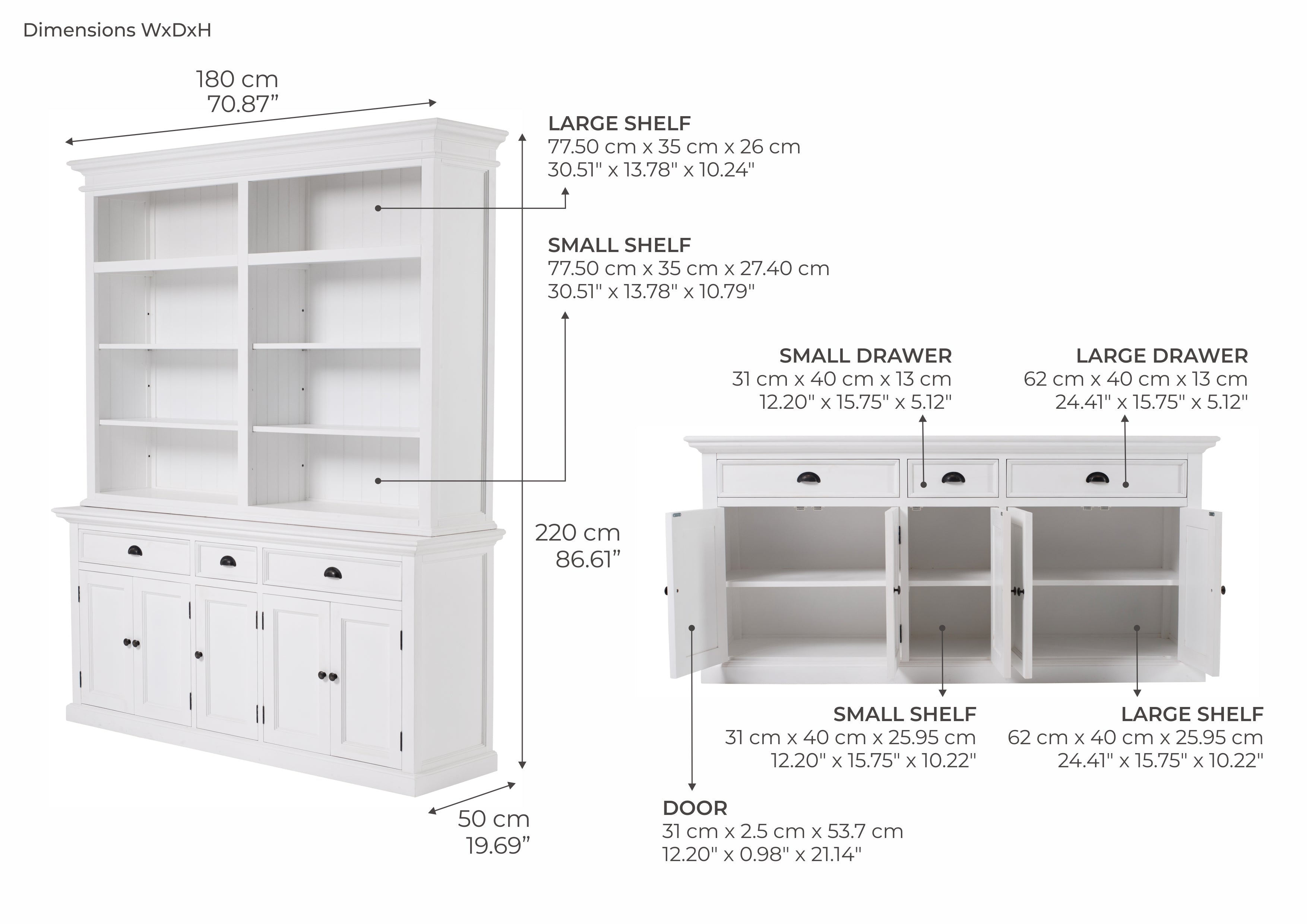 Tiana Beach Hutch Bookcase Five Doors Three Drawers