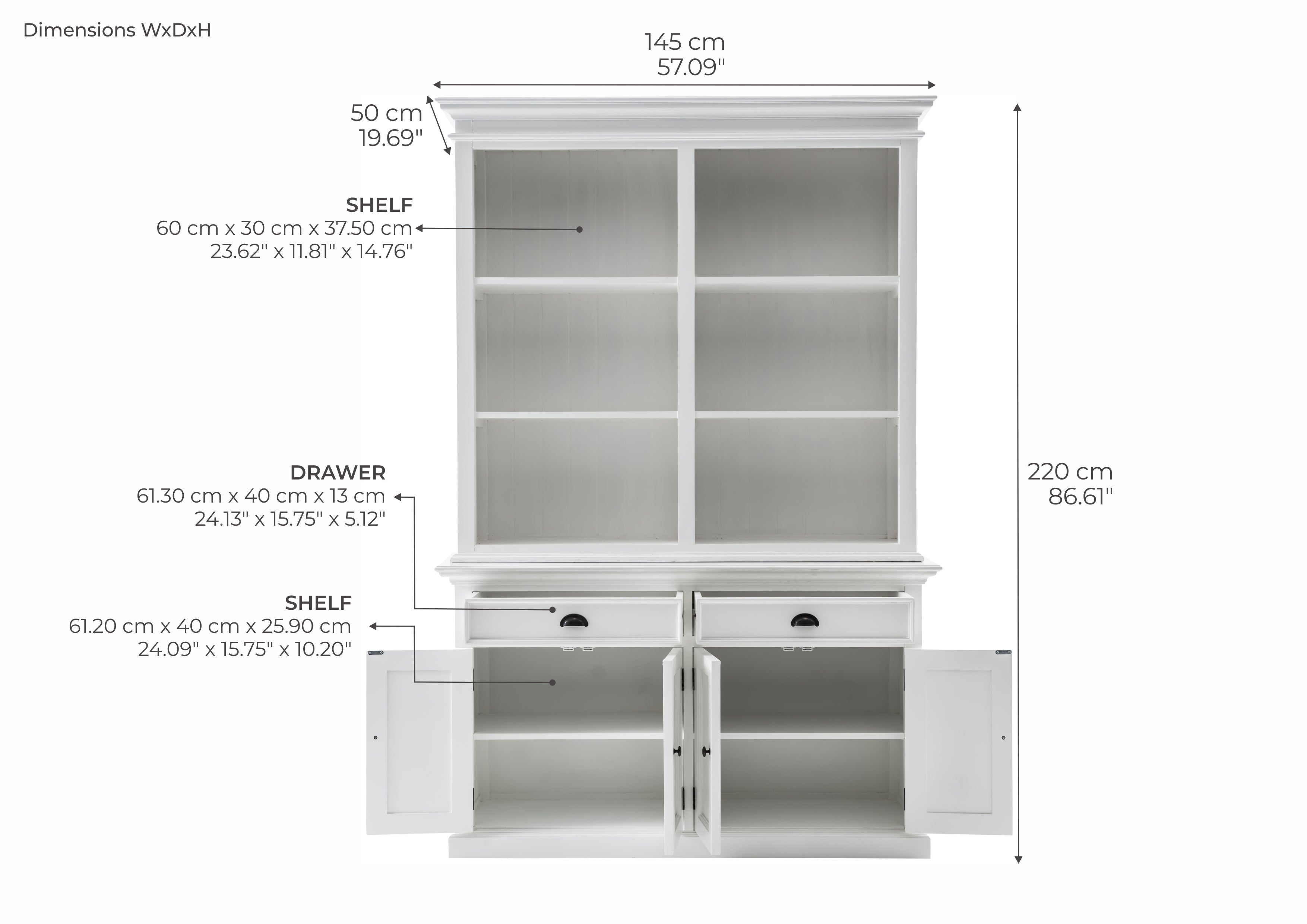 Tiana Beach Buffet Hutch Unit with Six Shelves