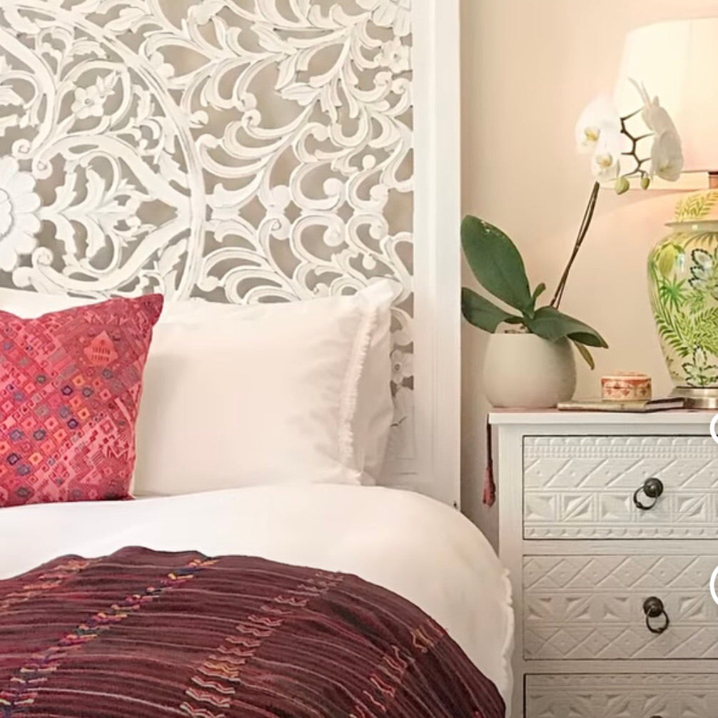 Carved Square Cutout Bedhead in White