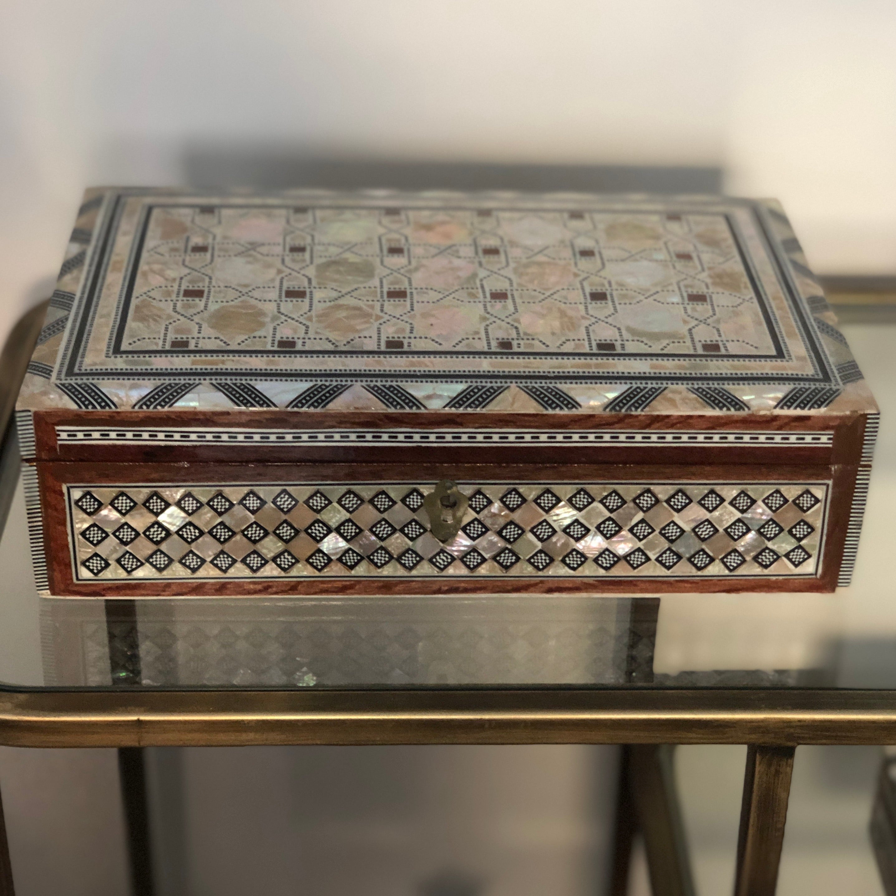Mother of Pearl Inlay Bedside Cabinet in Grey - WS#1