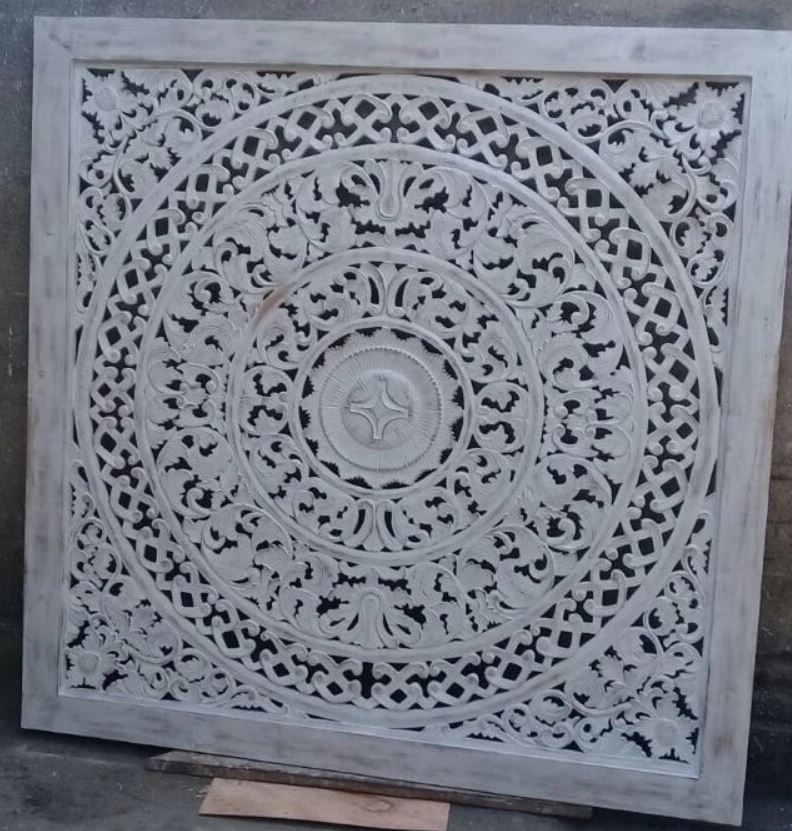 Carved Square Cutout Bedhead in White
