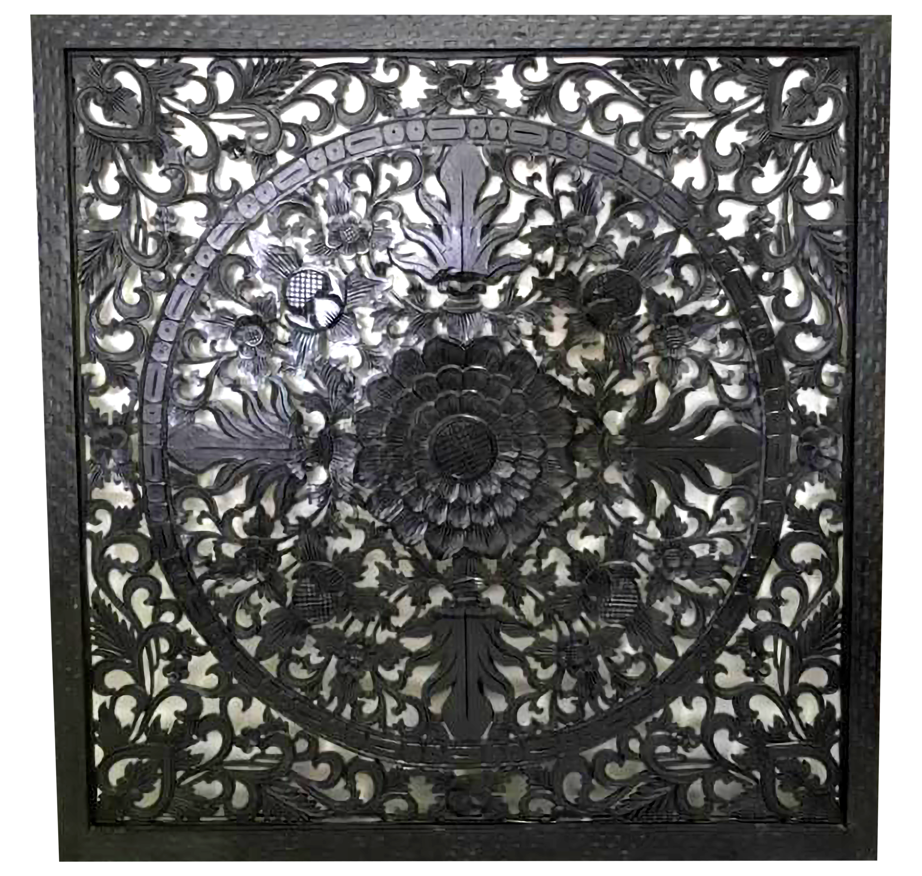 Carved Square Cutout Bedhead in Black
