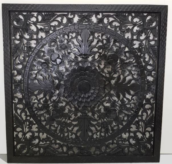 Carved Square Cutout Bedhead in Black