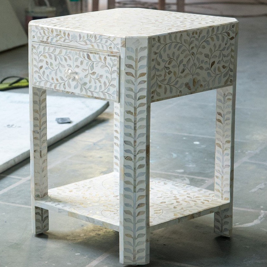 Bone Inlay Bedside Cabinet in Garland/Green
