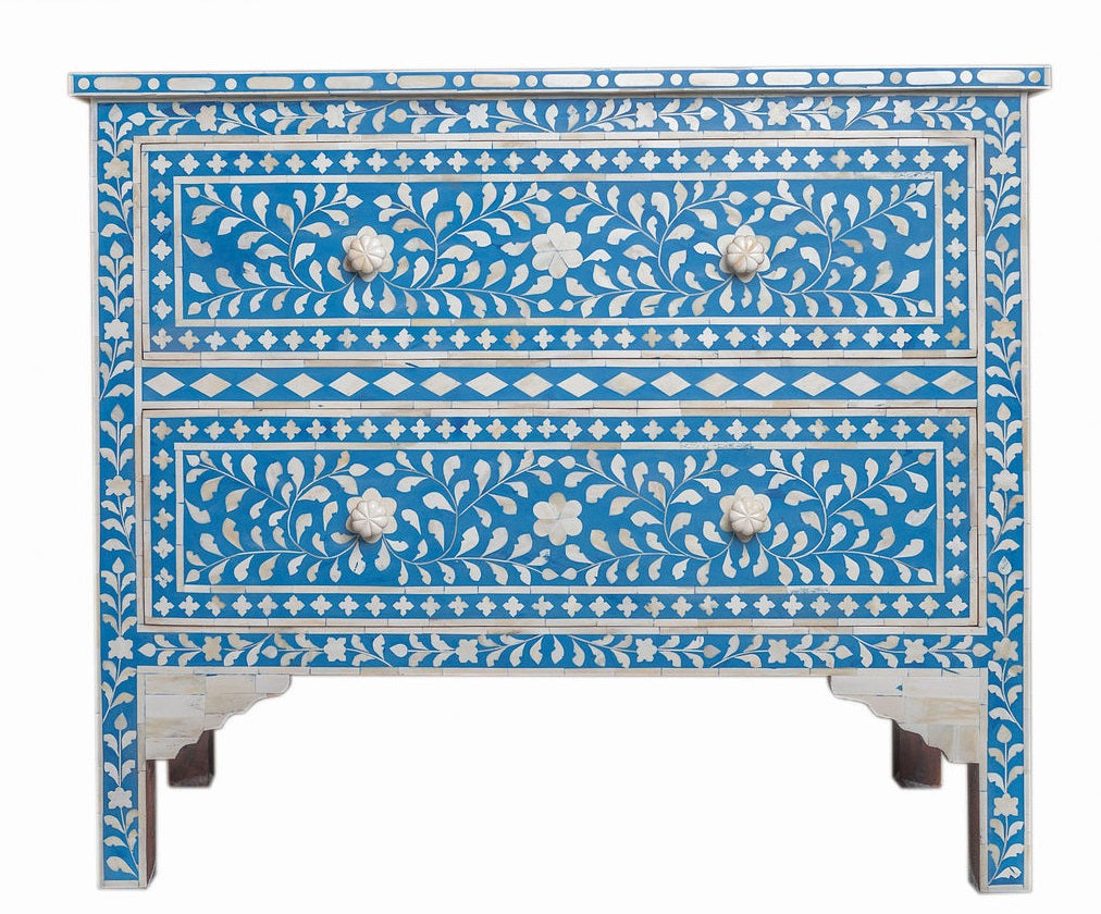 Bone Inlay 2 Drawer Chest in Tribal Black