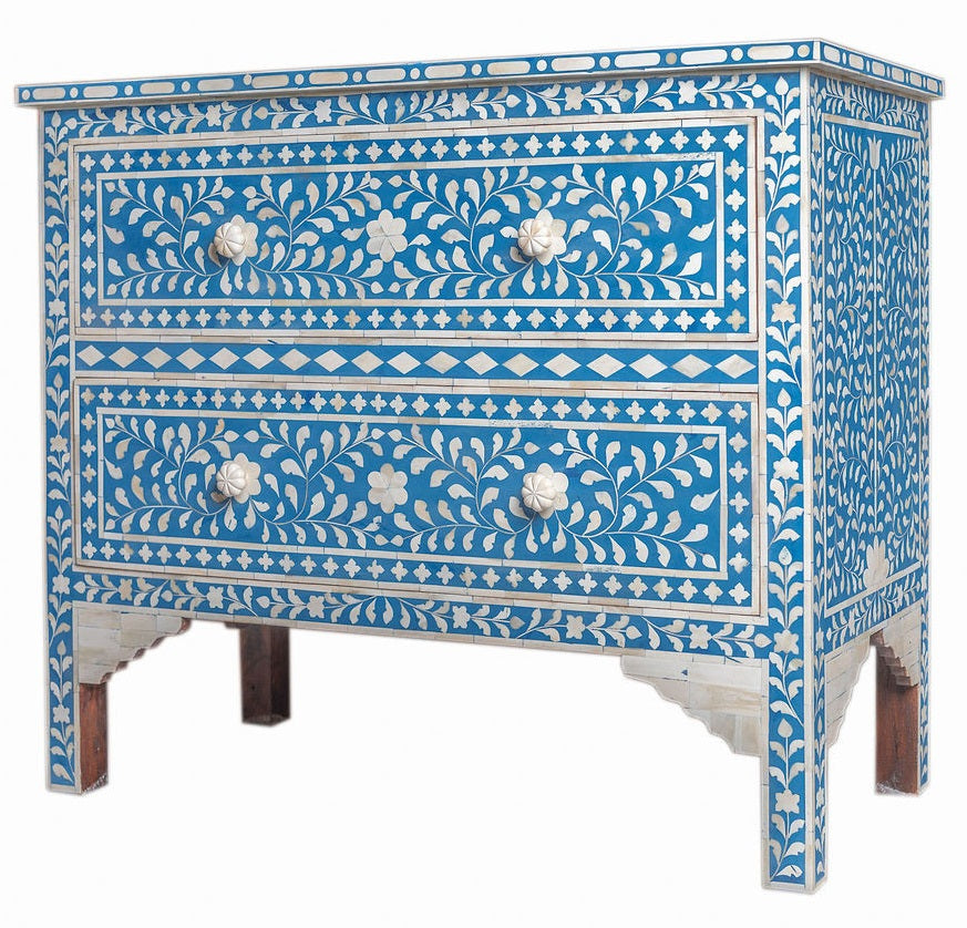 Bone Inlay 2 Drawer Chest in Tribal Black