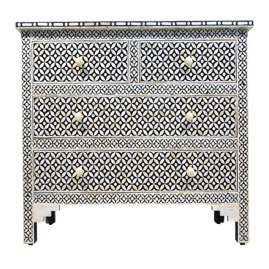 Bone Inlay 4 Drawer Chest in Celtic/Caramel