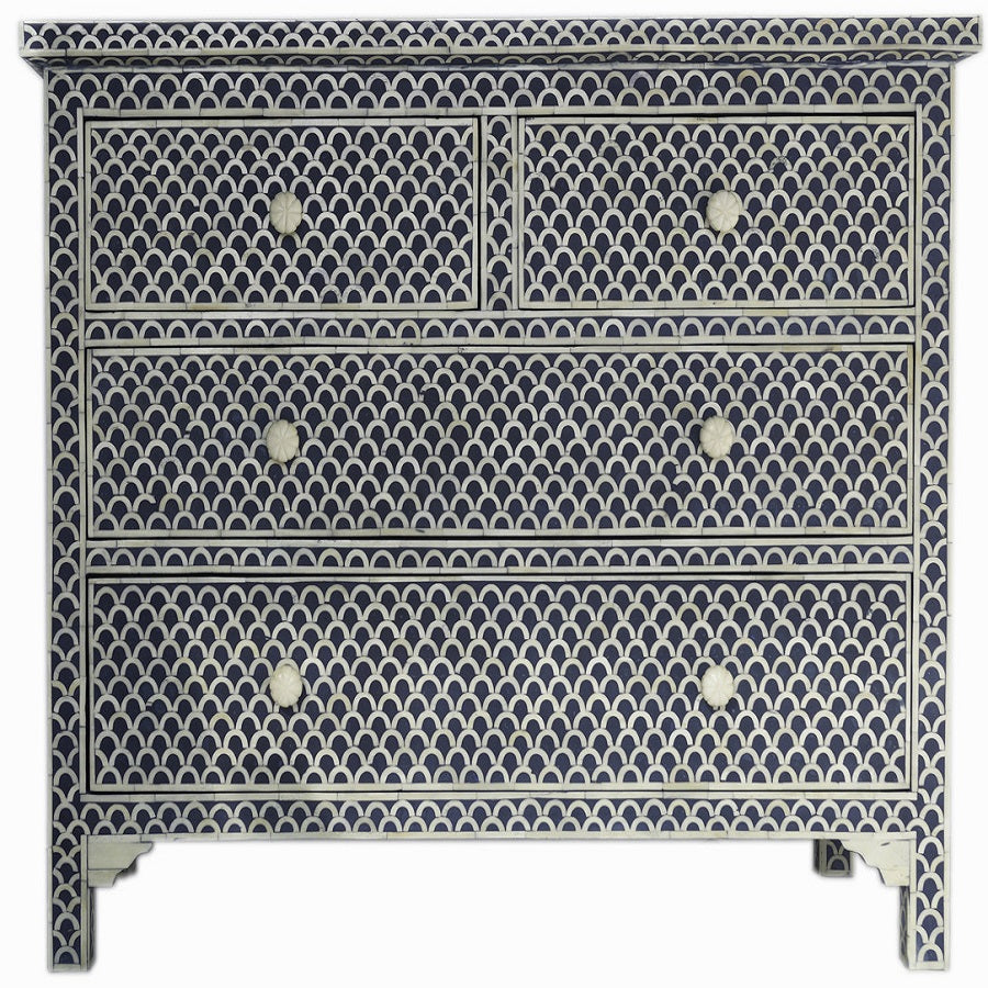 Bone Inlay 4 Drawer Chest in Fishscale Tangerine