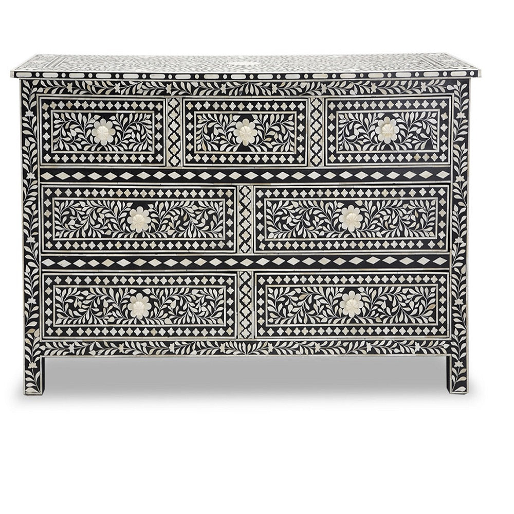 Bone Inlay Chest with 7 Drawers in Black
