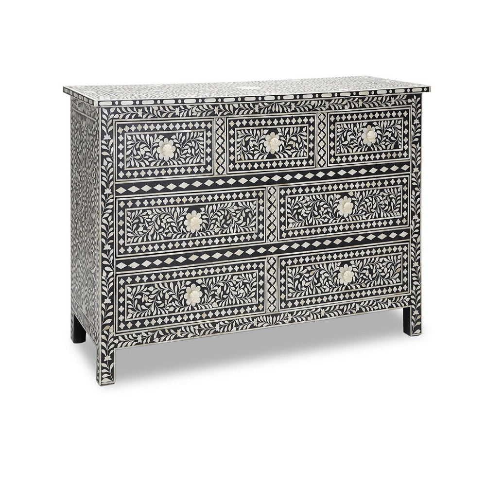 Bone Inlay Chest with 7 Drawers in Black