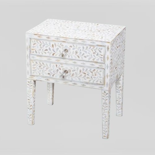 Bone Inlay Side Table in Celtic/White