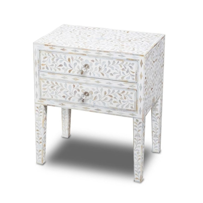 Bone Inlay Side Table in Celtic/White