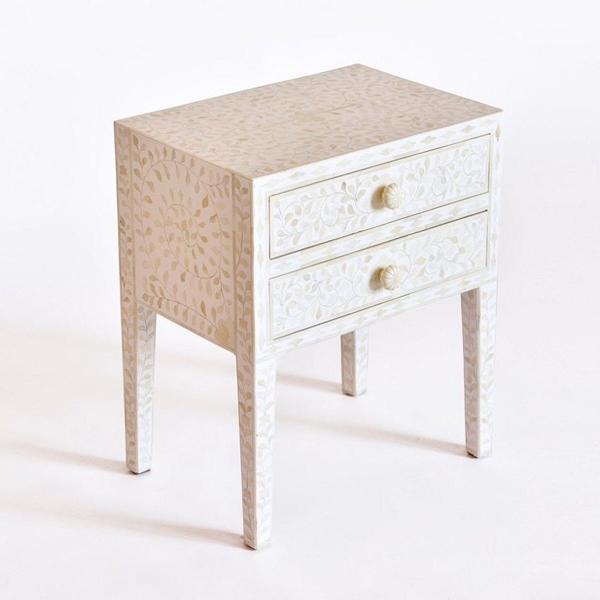 Bone Inlay Side Table in Celtic/White