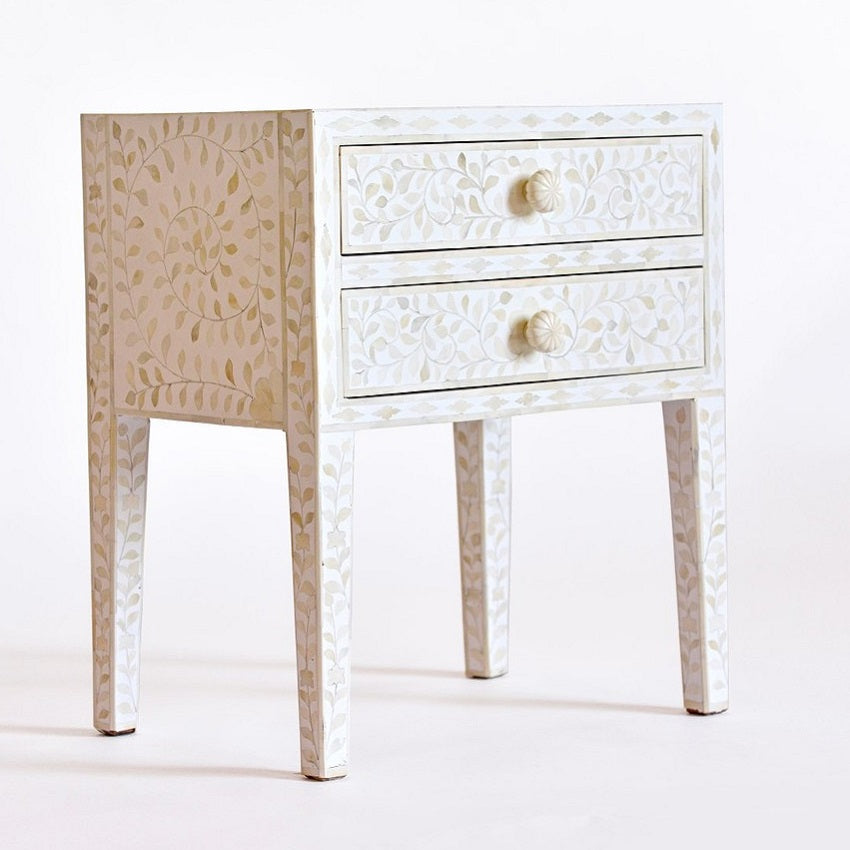 Bone Inlay Side Table in Celtic/White