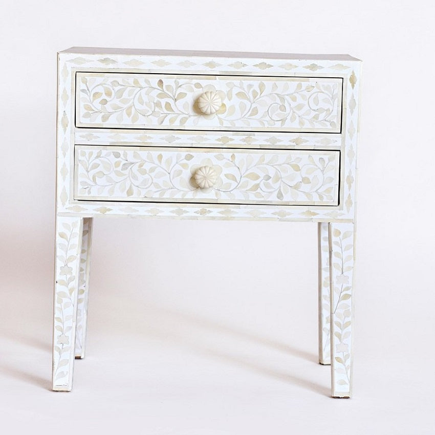 Bone Inlay Side Table in Celtic/White