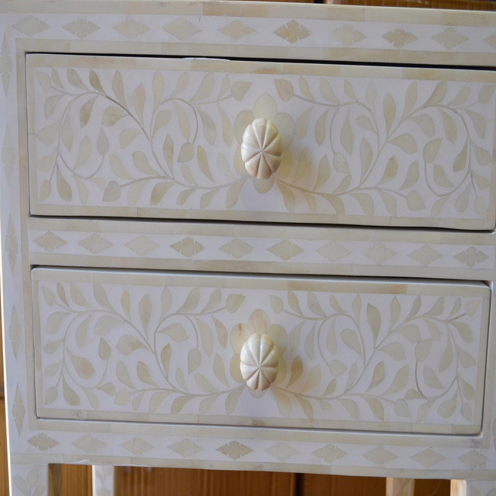 Bone Inlay Side Table in Celtic/White