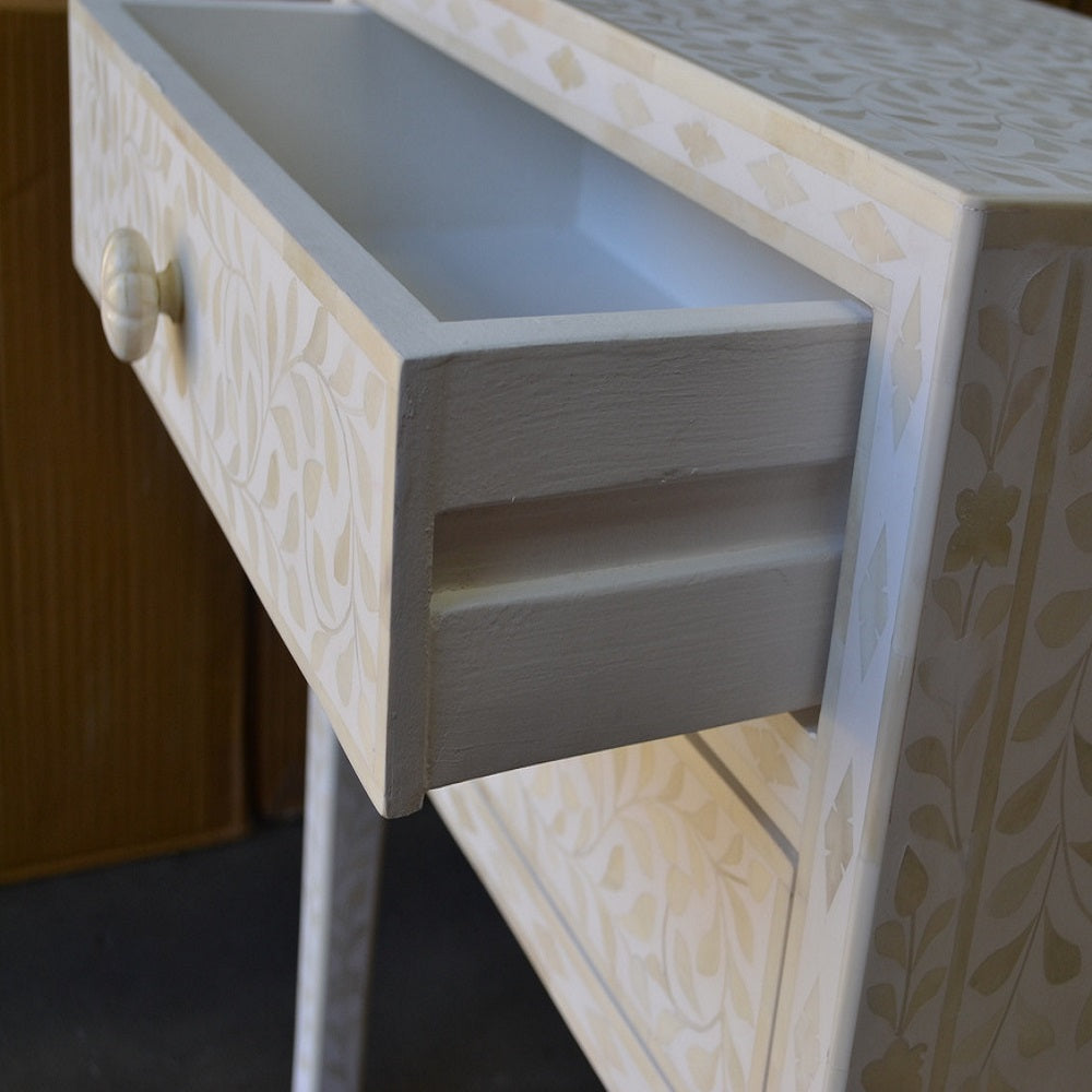 Bone Inlay Side Table in Celtic/White