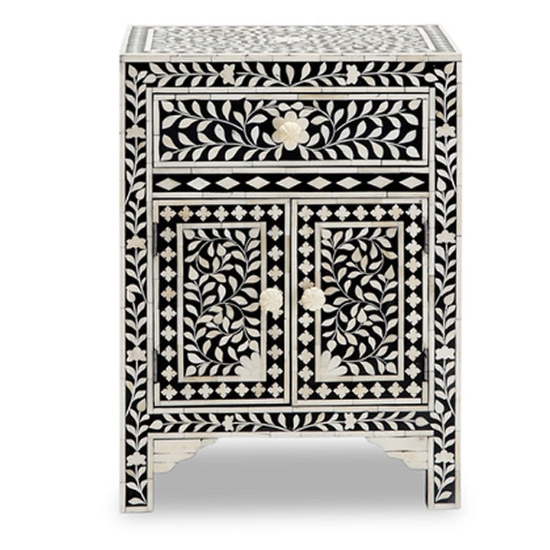 Bone Inlay Bedside Cabinet in Black