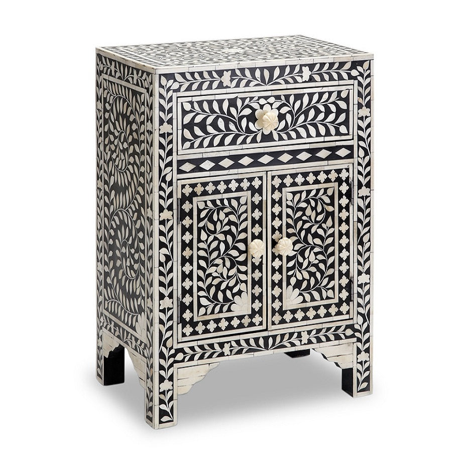 Bone Inlay Bedside Cabinet in Black
