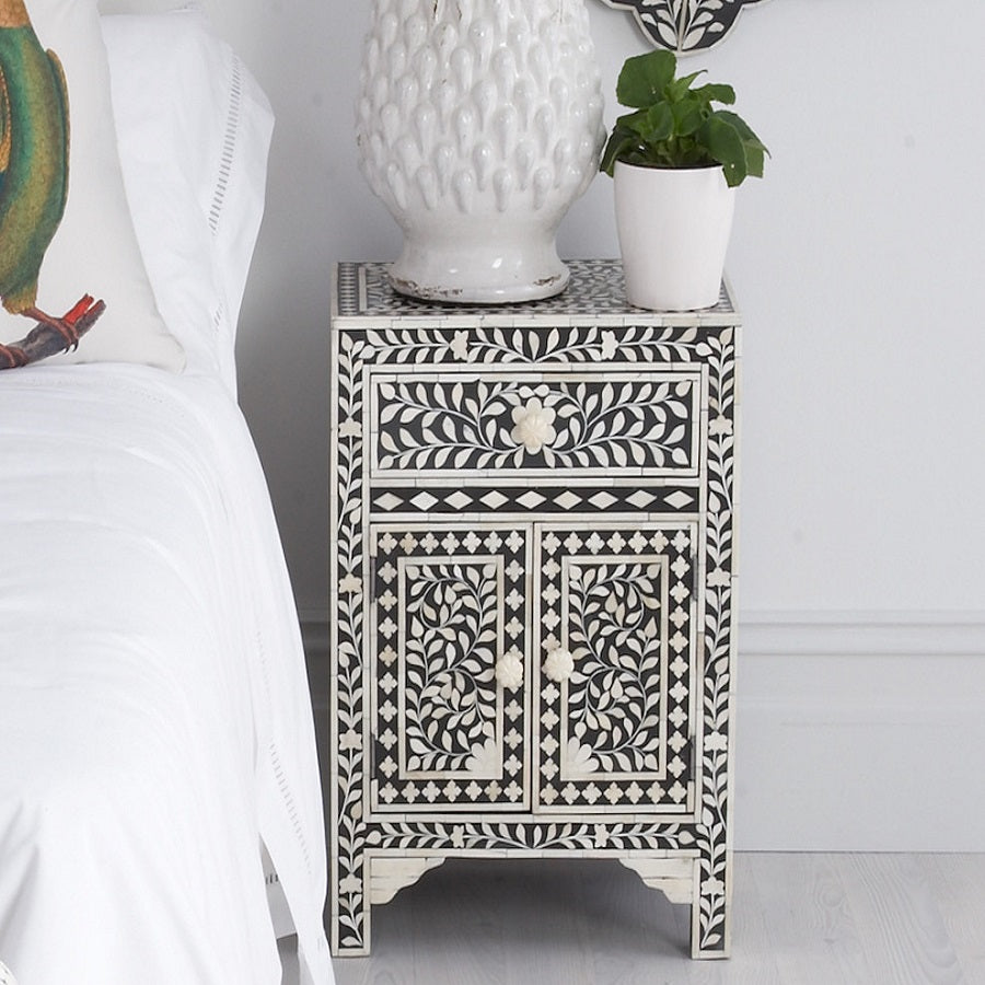 Bone Inlay Bedside Cabinet in Black
