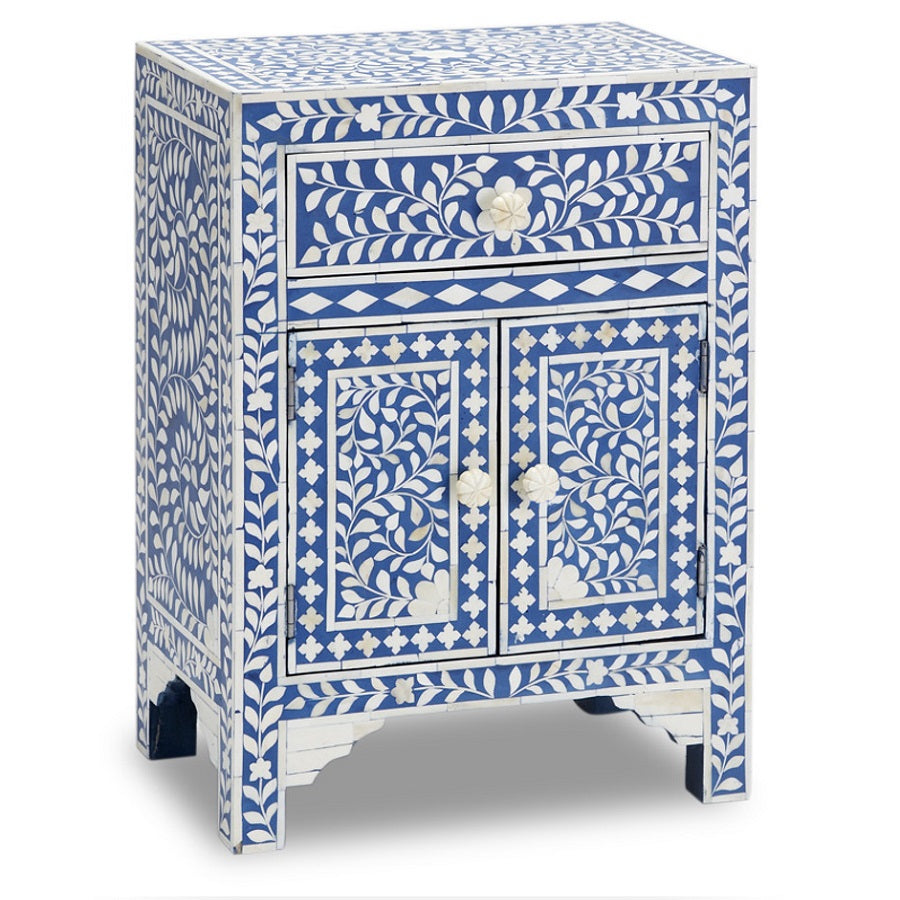 Bone Inlay Bedside Cabinet in Indigo