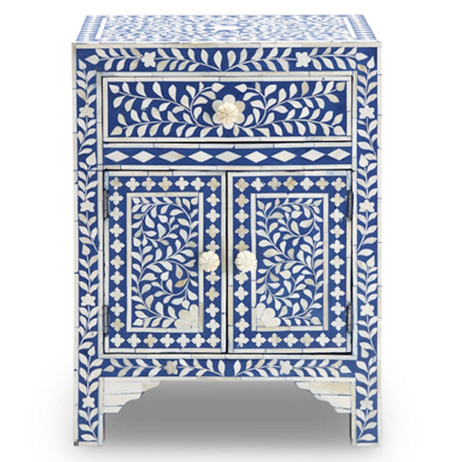 Bone Inlay Bedside Cabinet in Indigo