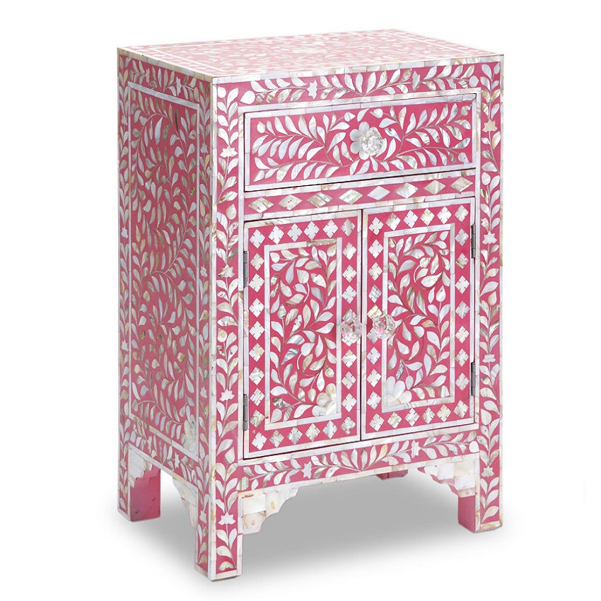 Mother of Pearl Inlay Bedside Cabinet in Strawberry
