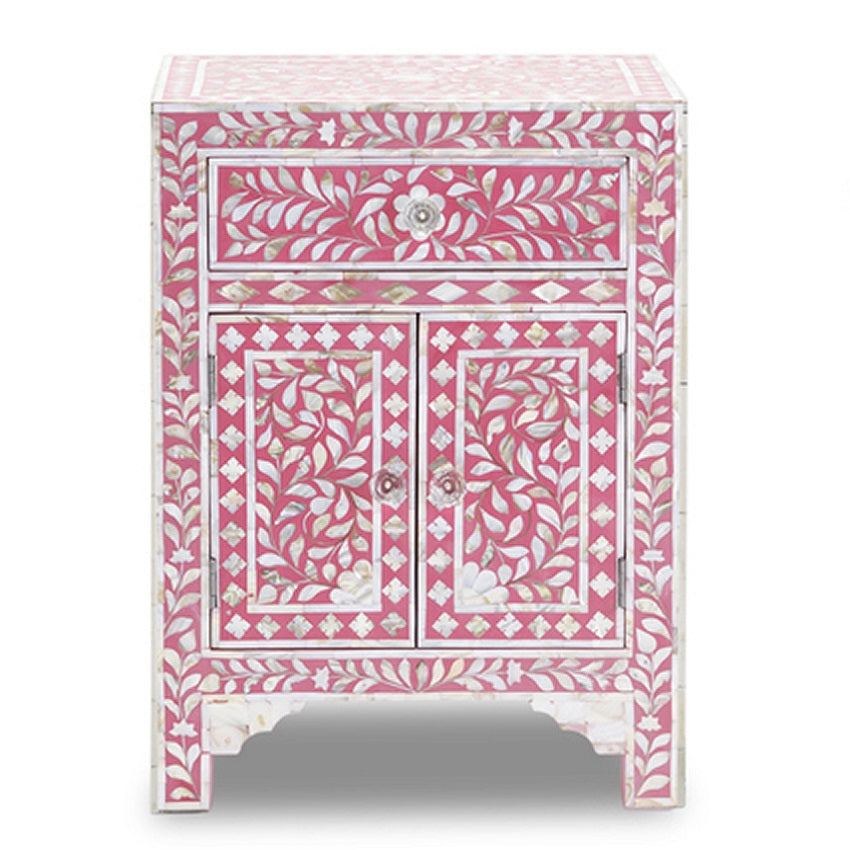 Mother of Pearl Inlay Bedside Cabinet in Strawberry