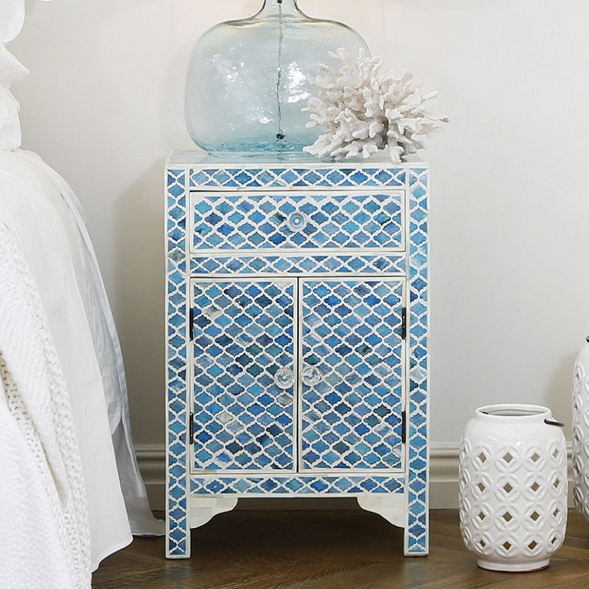 Bone Inlay Marrakech Bedside Cabinet in Fuchsia