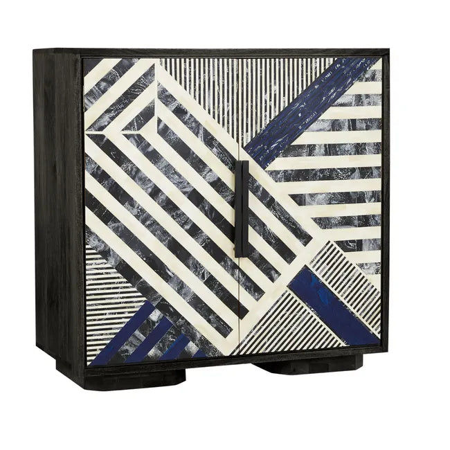 Bone Inlay Chevron Cabinet in Navy