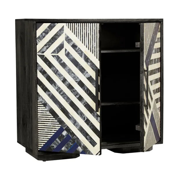 Bone Inlay Chevron Cabinet in Navy