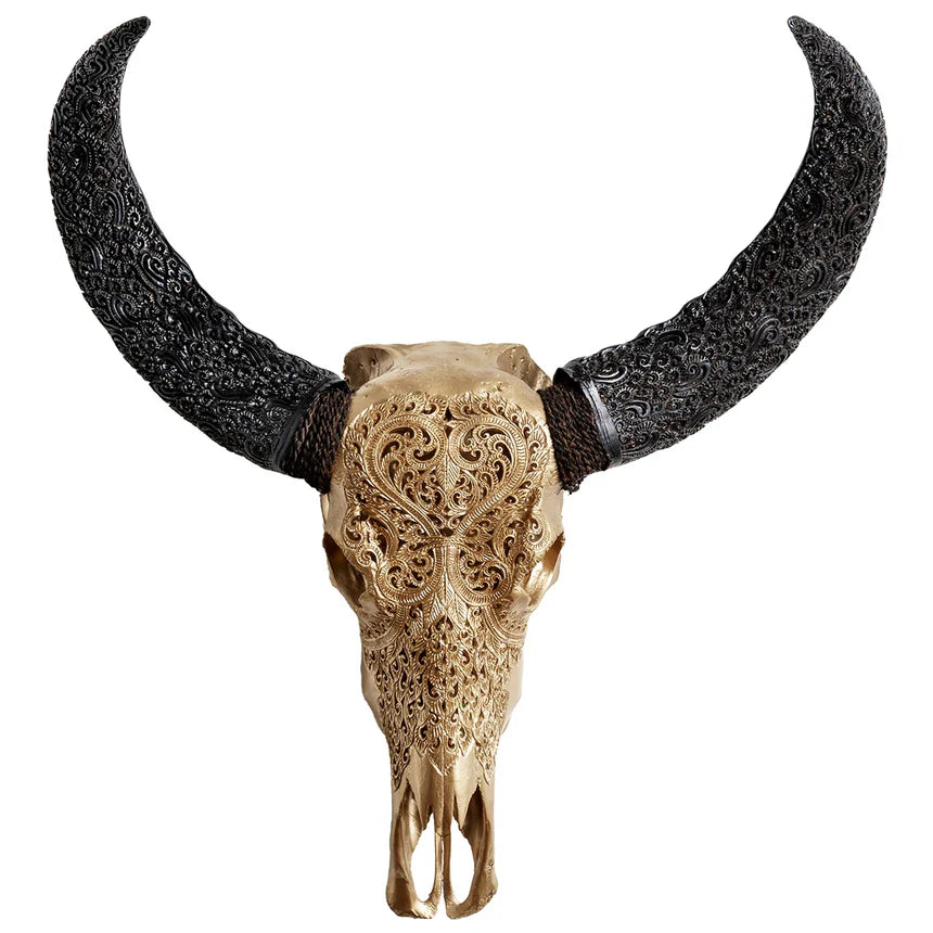 Etched Buffalo Skull in Gold