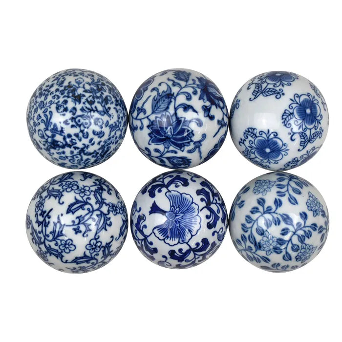 Small Blue & White Ceramic Decorator Balls - Set of 6