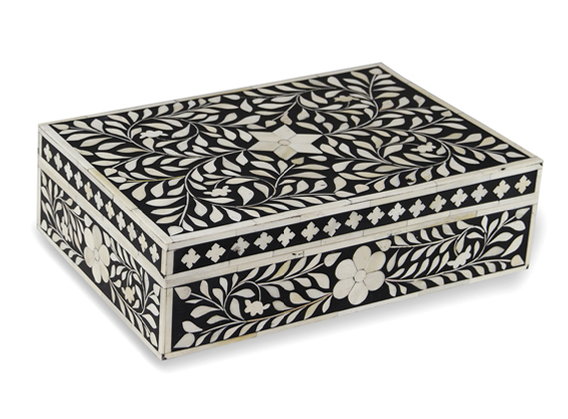Zohi Interiors Signature Collection : Bone Inlay Large in Floral/Black