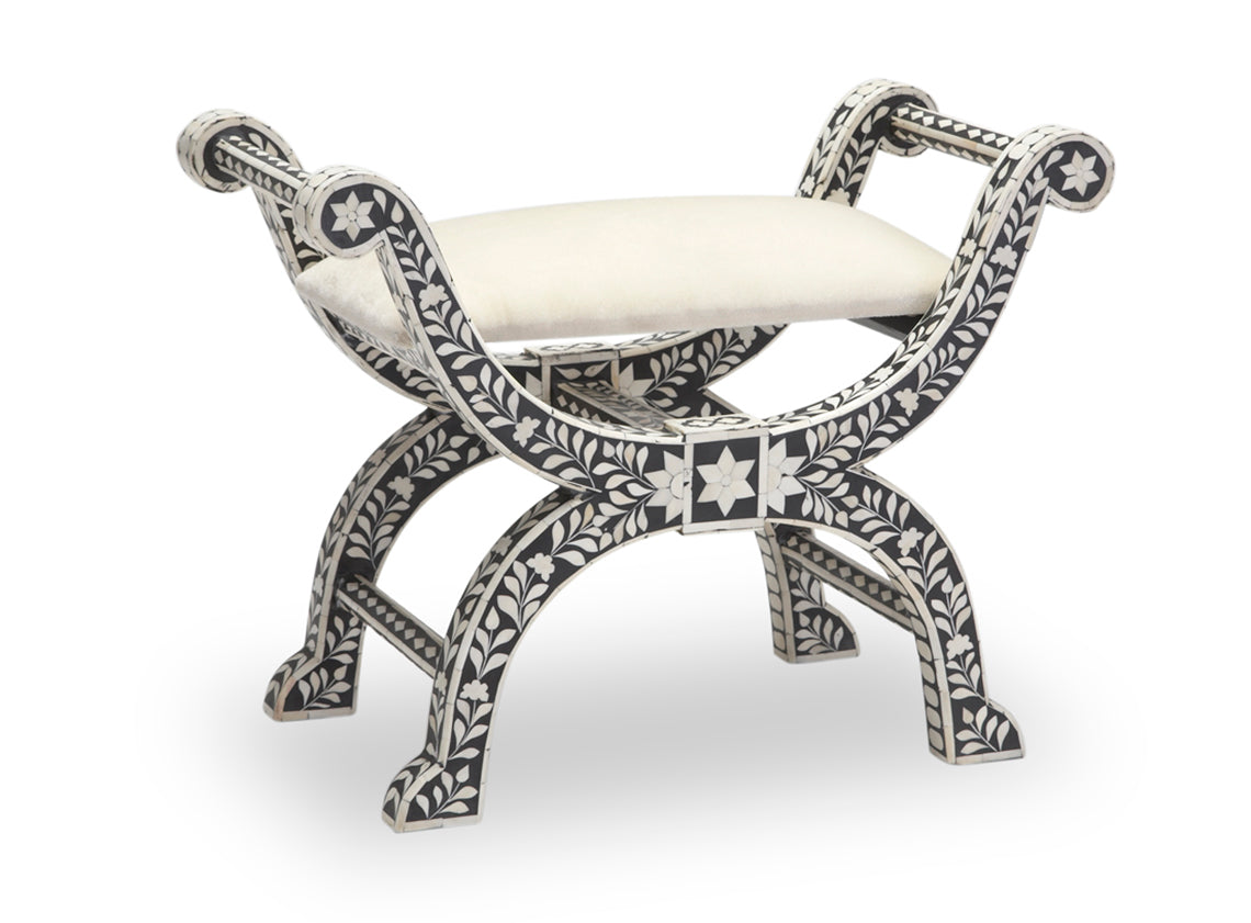 Bone Inlay Stool in Black